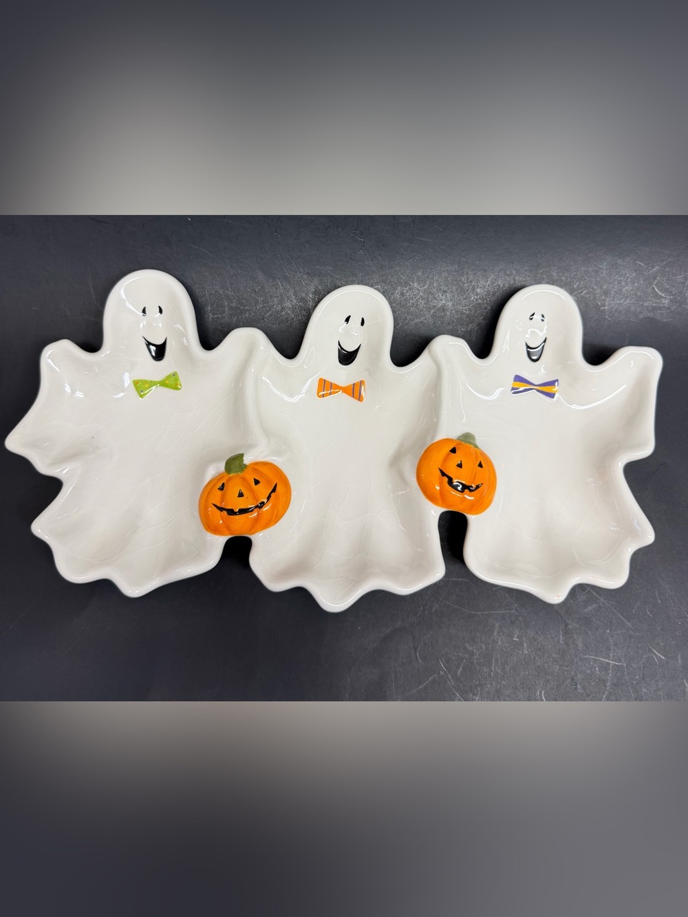 Ceramic Ghost Halloween Serving Dish with Pumpkins